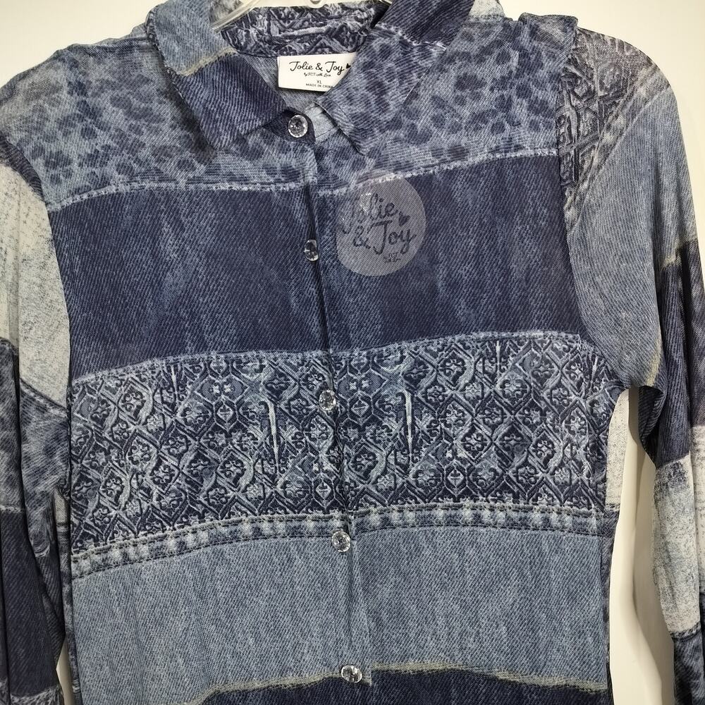 4947) Jolie & Joy Denim look Printed Long Sleeve Mesh Maxi Duster and Tank XL - Picture 8 of 15
